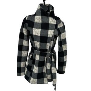 Madden Girl Coat Juniors Size S Black Buffalo Check Plaid Belted Overcoat Jacket